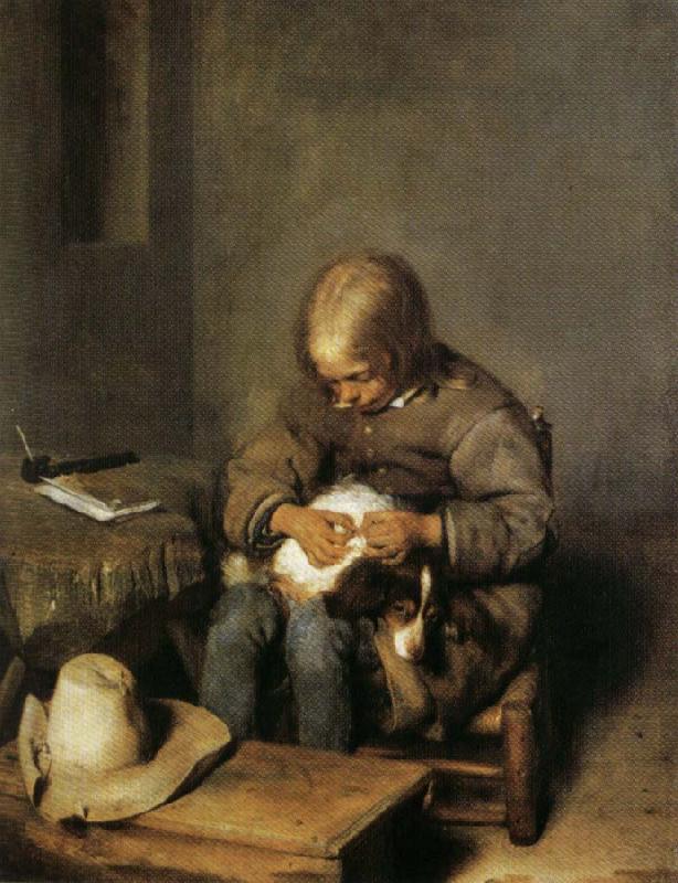 Gerard Ter Borch Boy Catching Fleas on His Dog oil painting picture